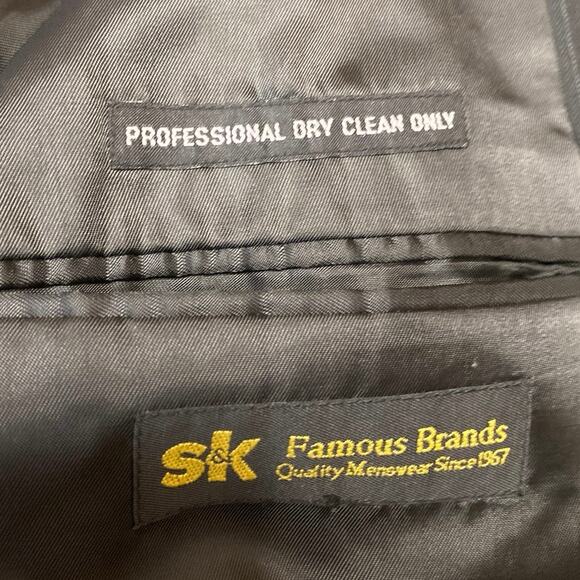 S&K Men's Black 100% Wool Pinstriped Long Sleeve Blazer Coat Suit Jacket Size 46 - Picture 3 of 4